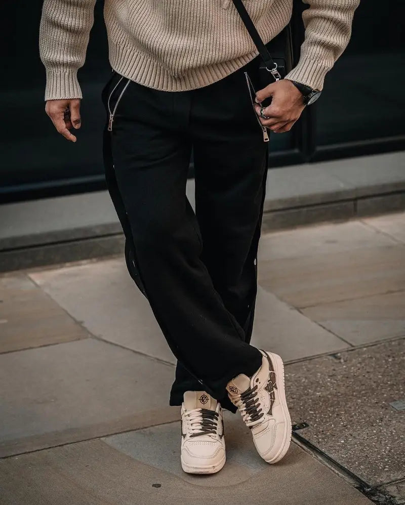 Baggy Fit Snap-Button Streetwear Pants