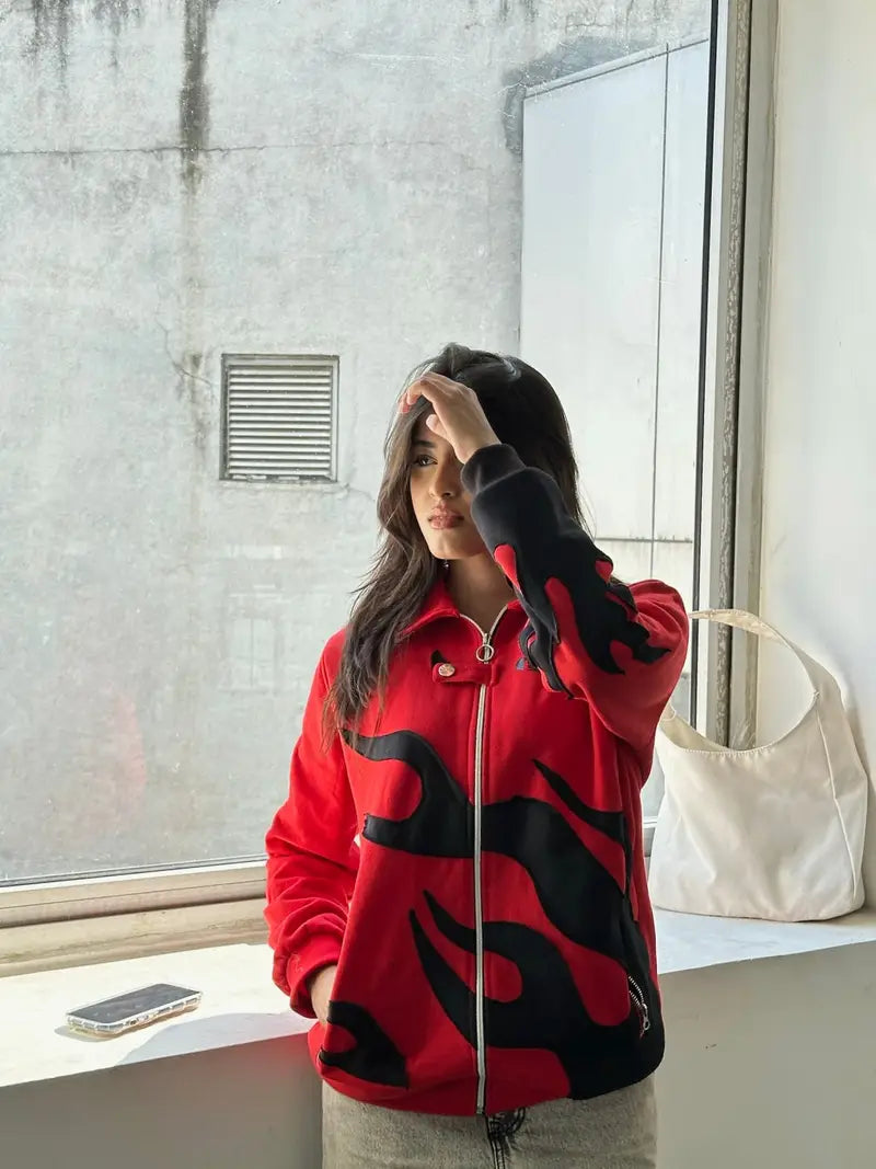 Red Flame Patch Motorsport Jacket