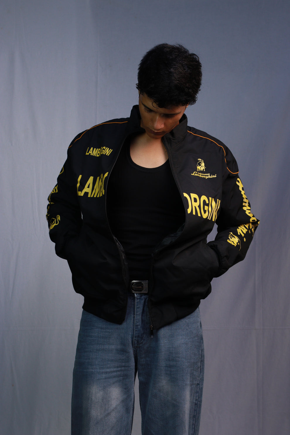 Black Lamborghini Racing Jacket – Bold Yellow Edition