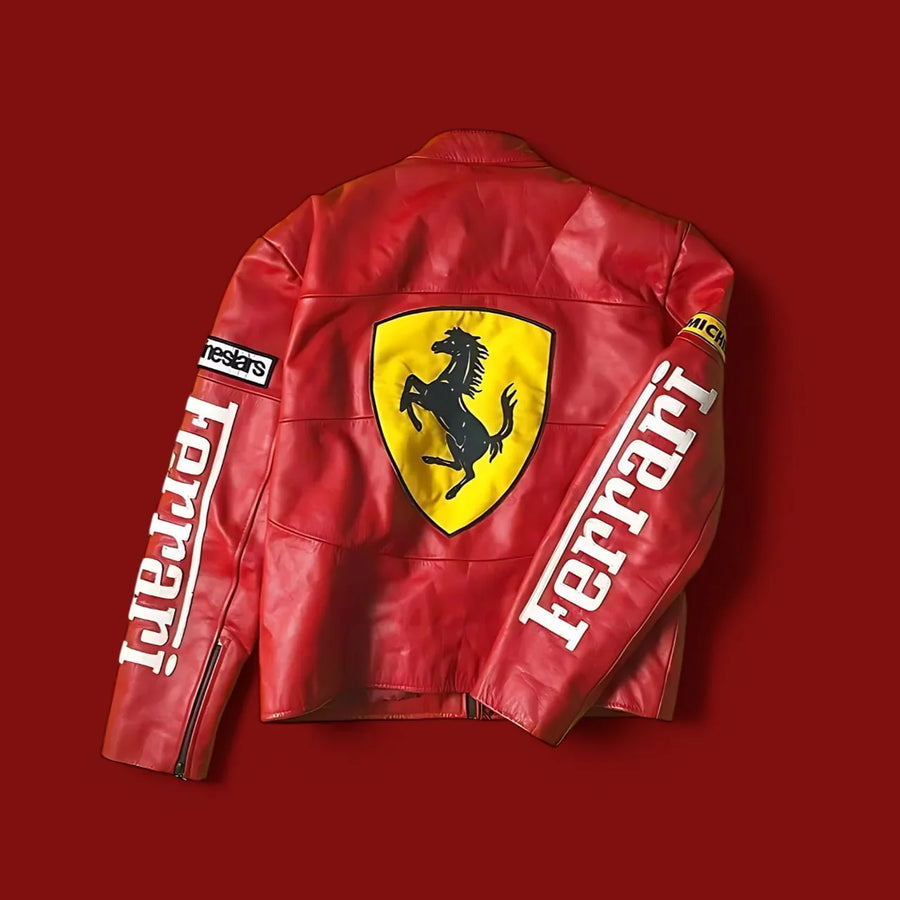 Ferrari Red F1 Leather Racing Jacket – Premium Motorsport Style