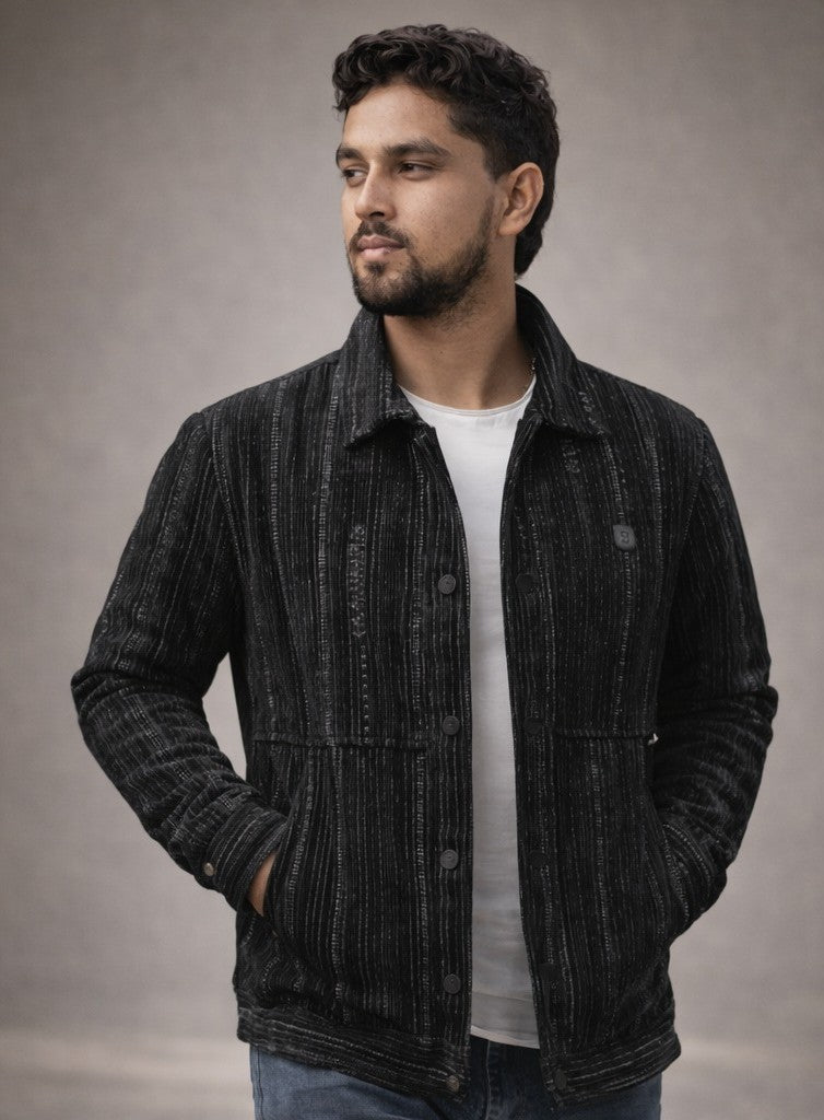 Classic Black Textured Jacket for Men