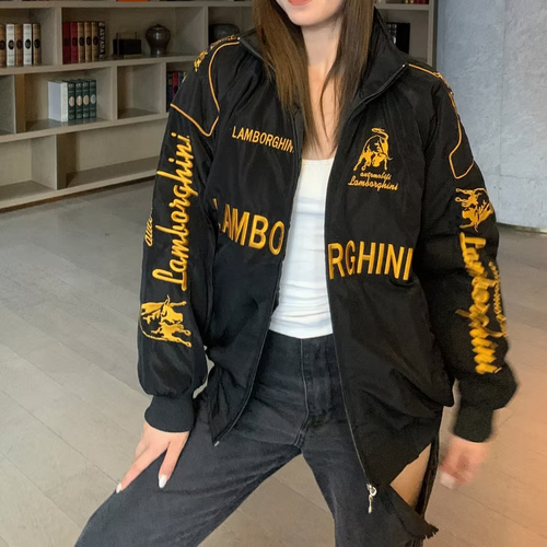 Black Lamborghini Racing Jacket – Bold Yellow Edition