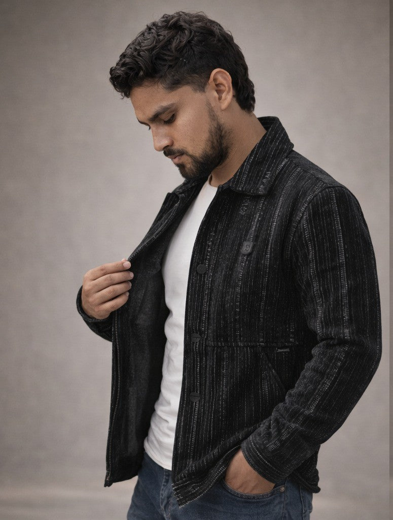 Classic Black Textured Jacket for Men