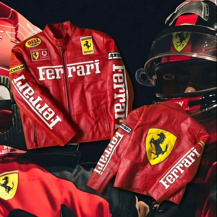 Ferrari Red F1 Leather Racing Jacket – Premium Motorsport Style