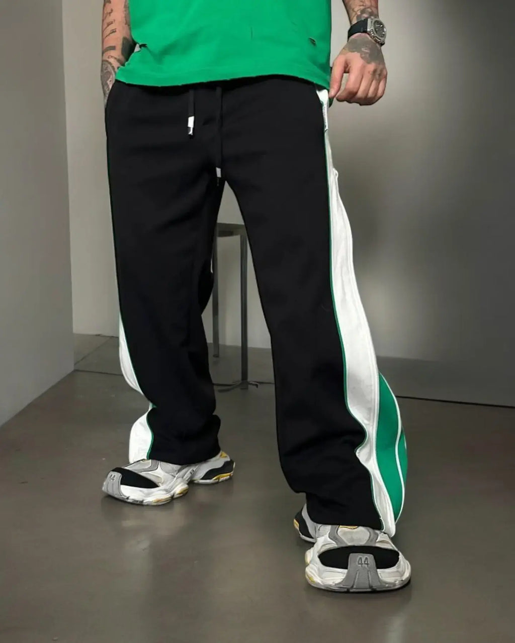Green 3-Way Double-Zip Wide-Leg Baggy Pants – Urbon Cloth