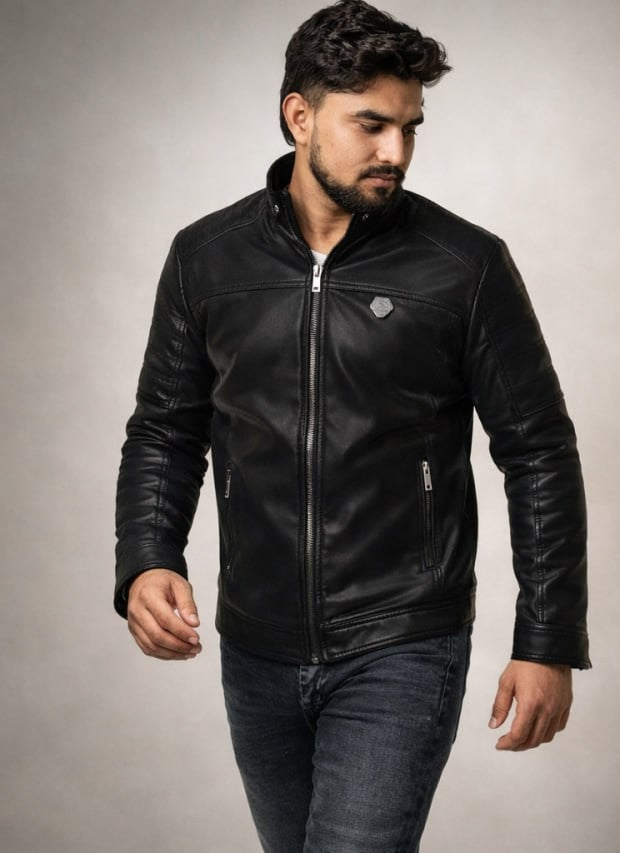 Men’s Classic Black Moto Jacket – Urbon Streetwear Style