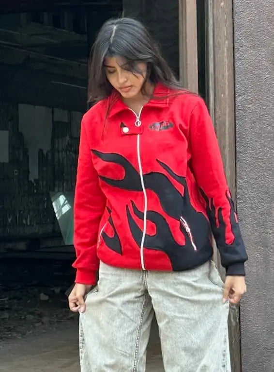 Red Flame Patch Motorsport Jacket