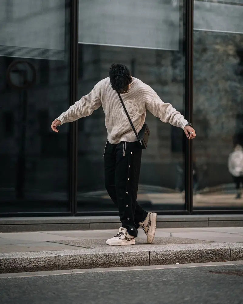 Baggy Fit Snap-Button Streetwear Pants