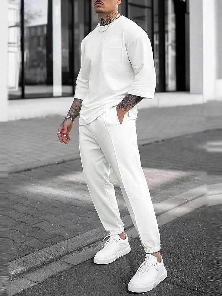 Men's Oversized 2-Piece Co-ord Tracksuit – Pocket Detail & Half Sleeves
