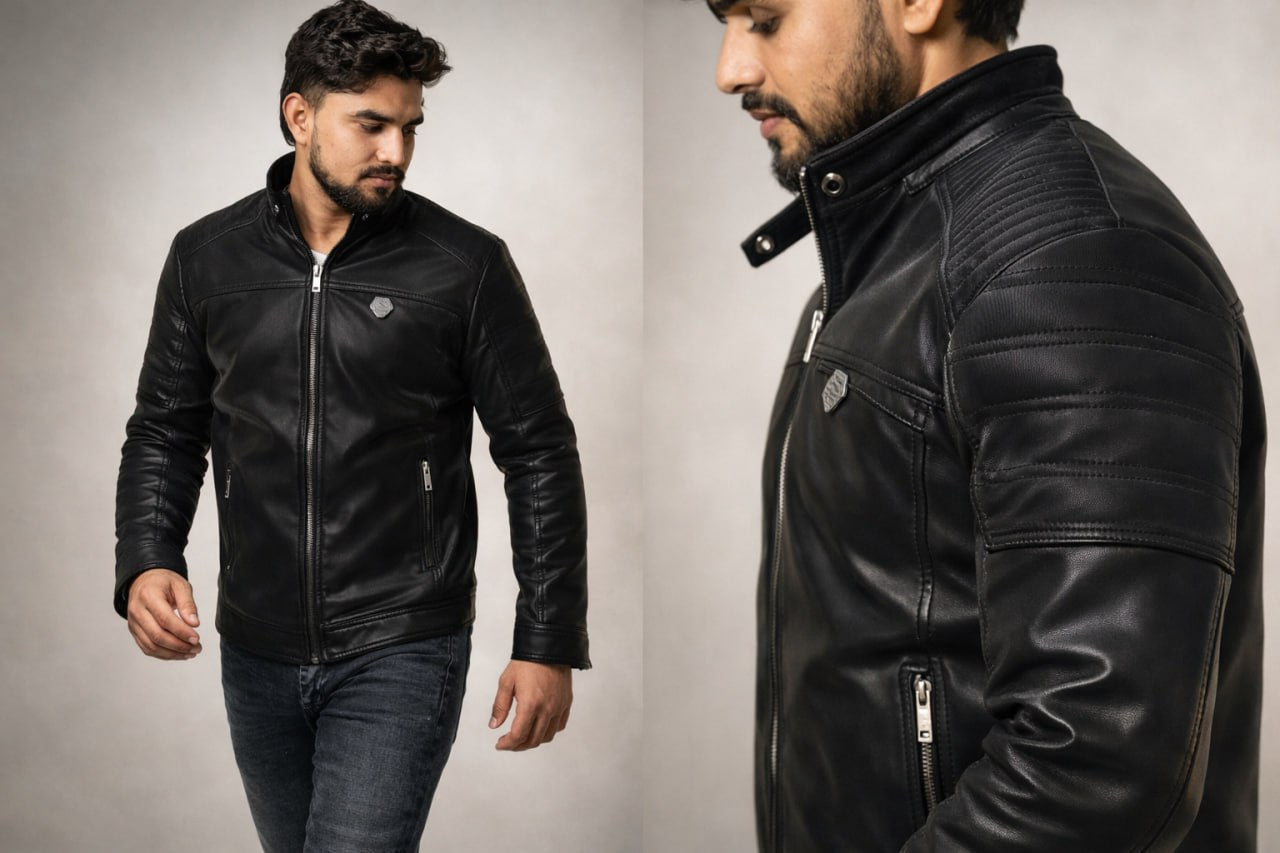 Men’s Classic Black Moto Jacket – Urbon Streetwear Style