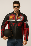 Ferrari F1 Leather Racing Jacket – Classic Motorsport Elegance