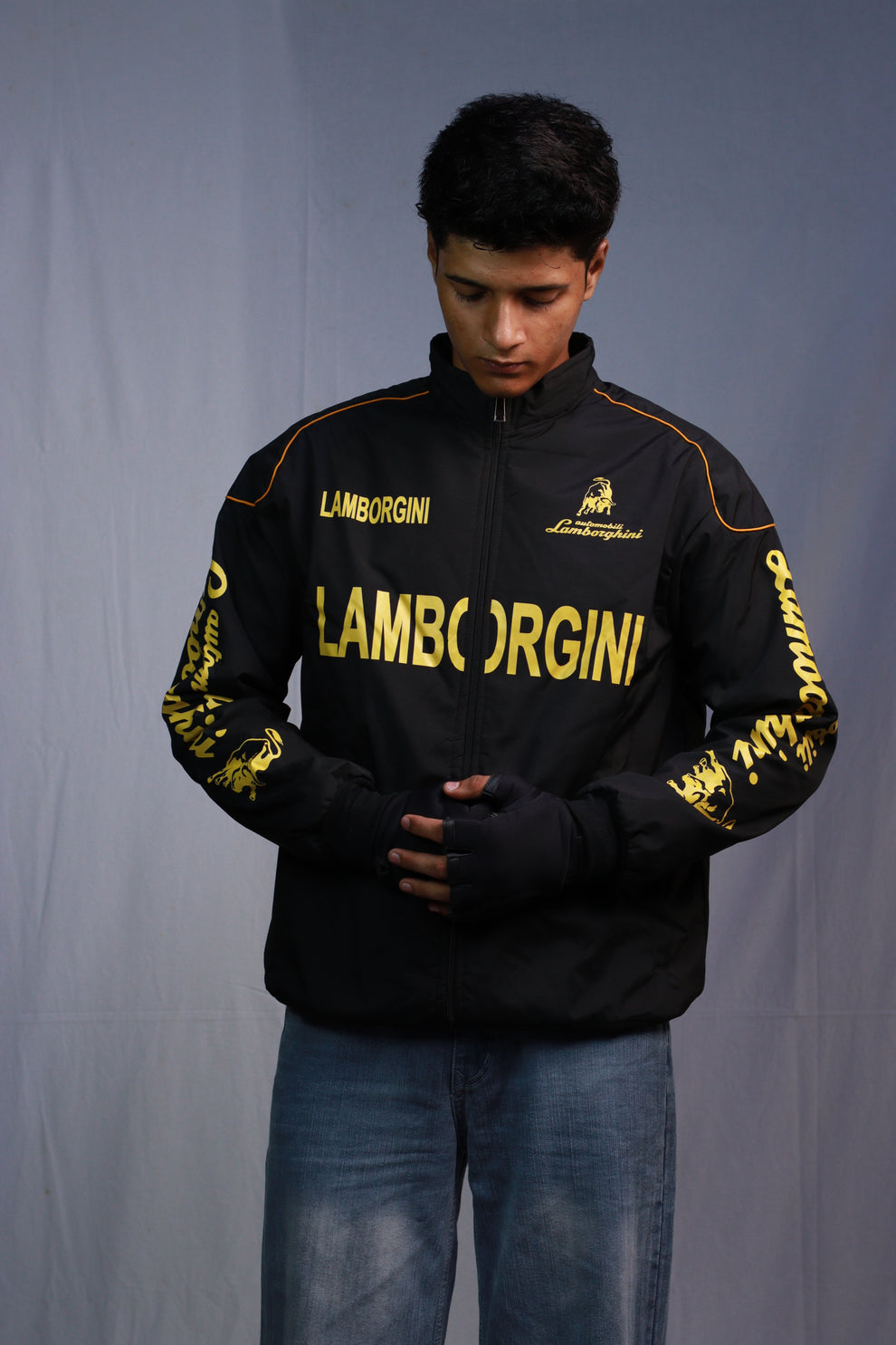 Black Lamborghini Racing Jacket – Bold Yellow Edition